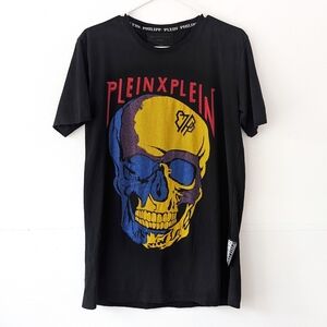 Philipp Plein Men's Limited Edition Rhinestones+ Skull Tees In Size L